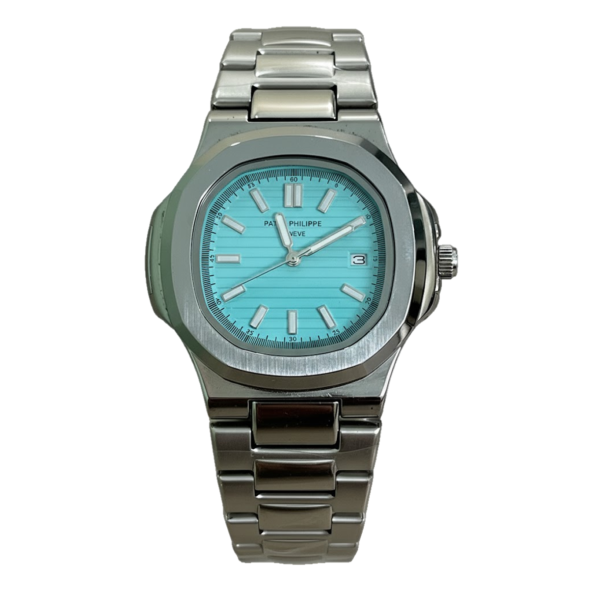 PP Classic Analog chain Silver with skyblue dial