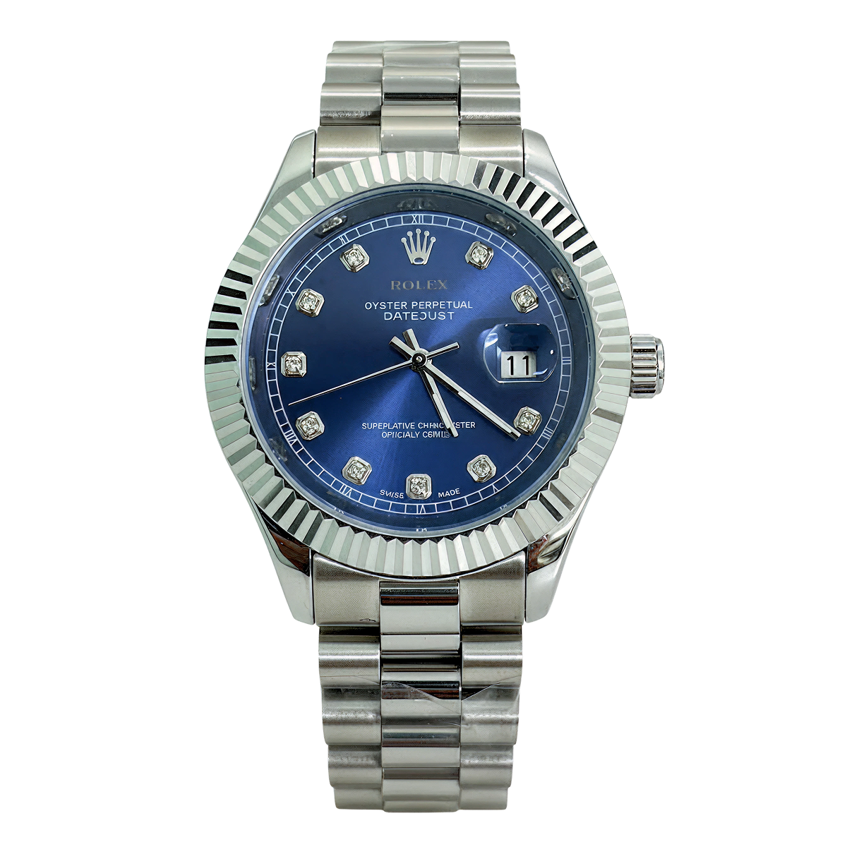 Rolex jubliee chain silver with dark blue dial