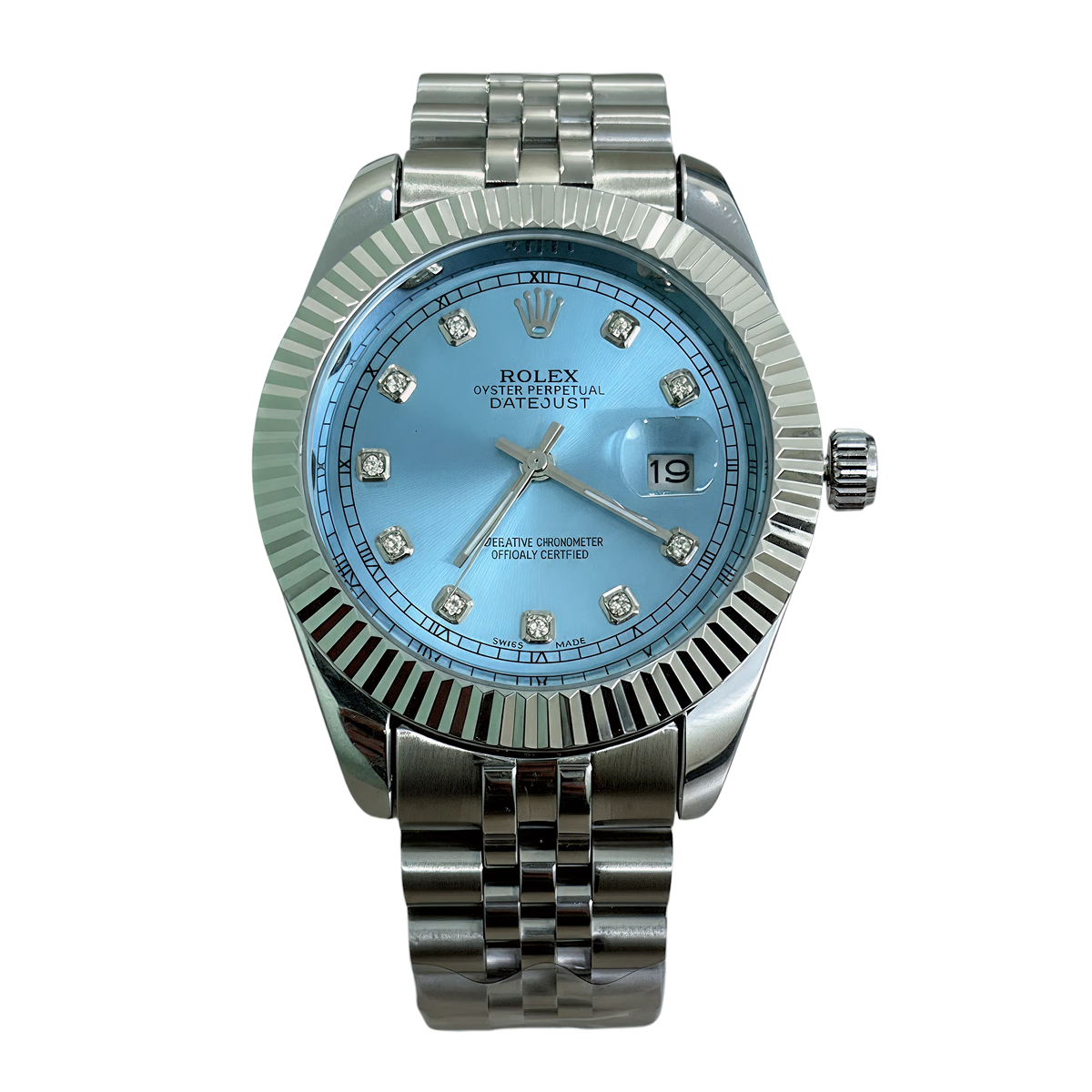 Rolex jubliee chain silver with skyblue dial